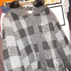 NWT 3x catherines gray block winter jacket hooded warm buffalo Plaid